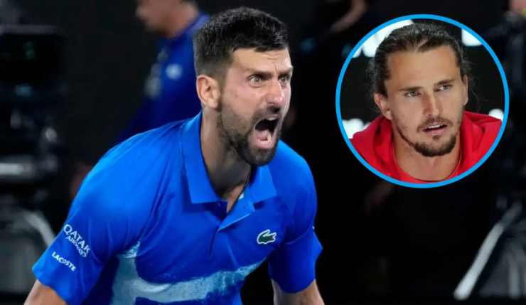 Djokovic (áo xanh) 37 tuổi, đang có phong độ không tốt mùa giải 2025 vẫn được Zverev (áo đỏ) đánh giá cao