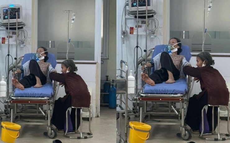 Hình ảnh bà Húng chăm em gái trong bệnh viện khiến nhiều người thương cảm 