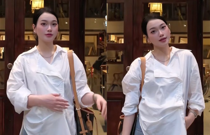 Nguyễn Linh - bà xã Hồ Văn Cường - trong một buổi đi cafe sau đám cưới. Ảnh: TikTok Nguyễn Linh