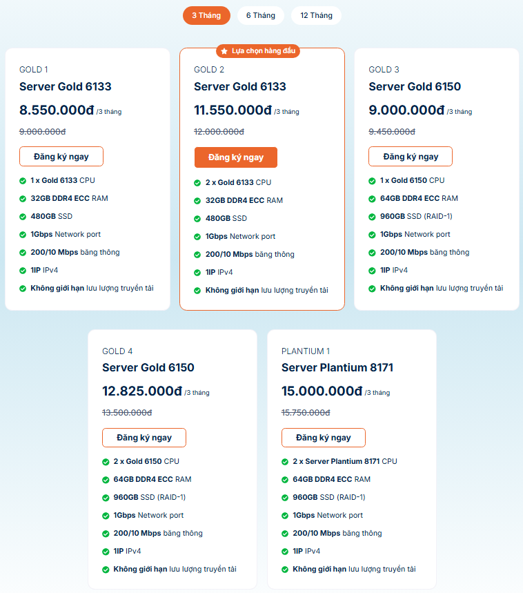 Bảng giá thuê máy chủ tại ZoneCloud