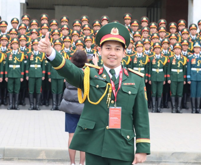 Trung tá, TS Lê Đức Tiệp khi cùng đoàn Việt Nam sang Nga dự lễ Duyệt binh Chiến thắng. Ảnh: Nhân vật cung cấp