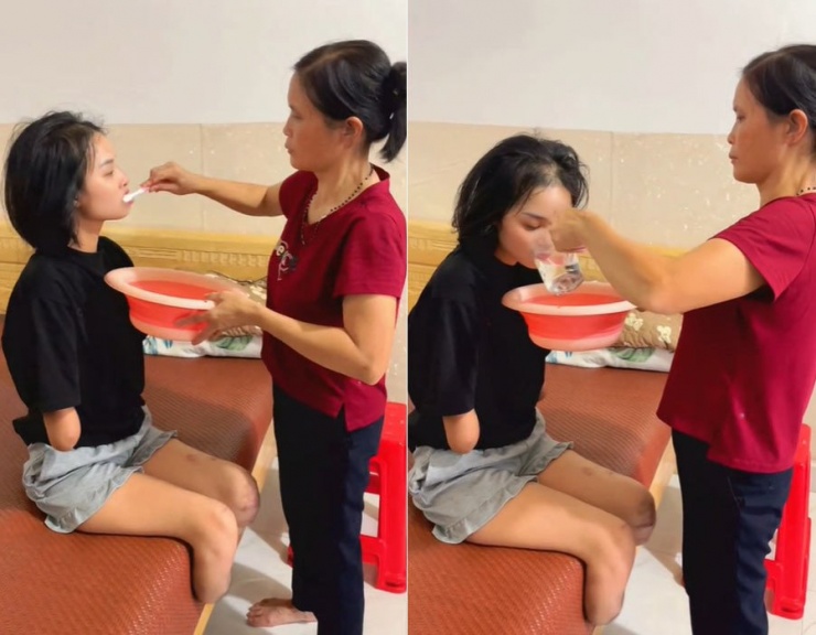 Nga được mẹ chăm sóc tỉ mỉ từng chút một 