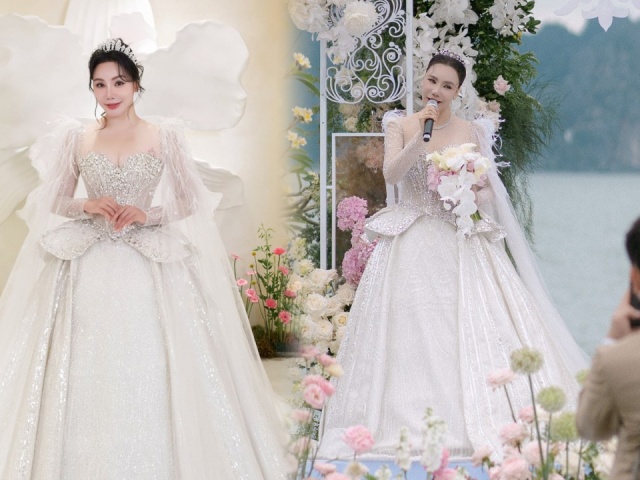 Hồ Quỳnh Hương diện váy cưới đính kết 10.000 viên Swarovski
