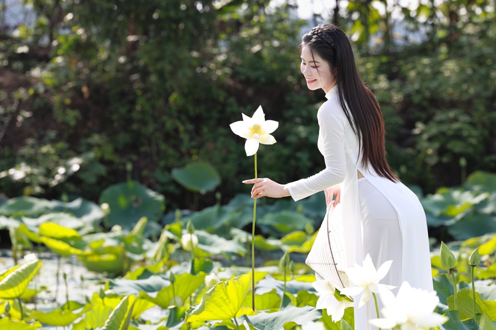 Thiếu nữ khoe dáng yêu kiều giữa đầm sen trắng muốt - 7