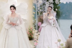 Hồ Quỳnh Hương diện váy cưới đính kết 10.000 viên Swarovski