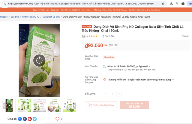 Sàn thương mại điện tử Shopee rao bán công khai sản phẩm thuộc diện thu hồi để tiêu hủy, với giá đã giảm 93.000 đồng.