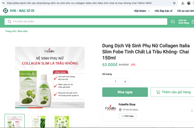 Website http://ivie.vn rao bán sản phẩm thuộc diện buộc tiêu hủy với giá 63.000 đồng.
