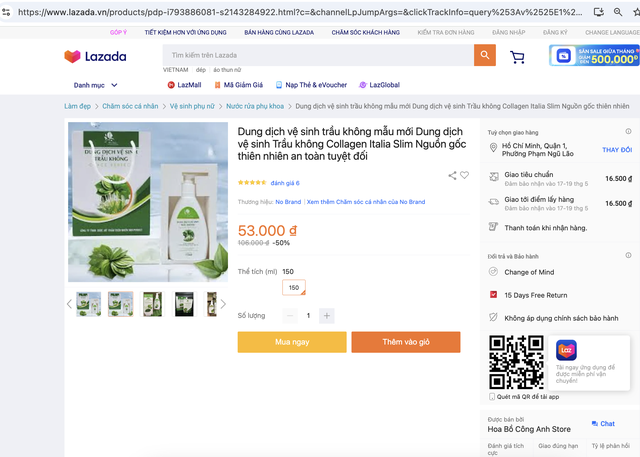 Sàn thương mại điện tử Lazada rao bán công khai sản phẩm thuộc diện thu hồi để tiêu hủy, với giá đã giảm 53.000 đồng.