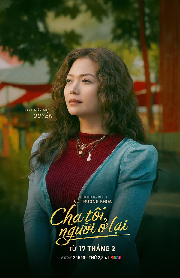 Hiện tại, Kiều Anh đang đóng phim phát sóng "giờ vàng" VTV3 "Cha tôi, người ở lại". Vai diễn của Kiều Anh là Quyên - mẹ của Việt (Thái Vũ). Vì hoàn cảnh, Quyên gửi con lại cho Bình và nói phải vào viện chăm sóc mẹ. Tuy nhiên, Quyên bỏ đi biền biệt tận 16 năm, bất ngờ trở về. Vai diễn gây ấn tượng và thiện cảm, dù vào vai mẹ, song khán giả vẫn nhận ra sự trẻ trung, thùy mị và xinh đẹp của Nhung "Phía trước là bầu trời".