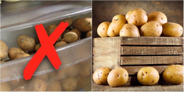 Không nên đựng khoai tây trong túi nilon vì hơi ẩm tích tụ.
