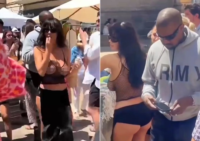 Bianca Censoria mặc áo lưới đi ăn kem cùng Kanye West. Ảnh: Backgrid