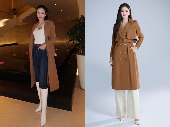 Ý Nhi thay đổi cách mix chiếc trench coat hoàn toàn so với stylist.
