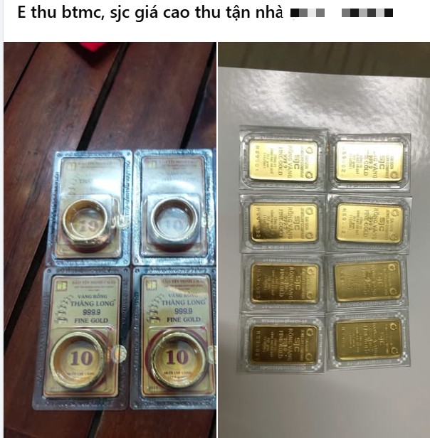 "Chợ mạng" nở rộ mua bán vàng khi giá vàng nhiều biến động. Ảnh chụp màn hình.