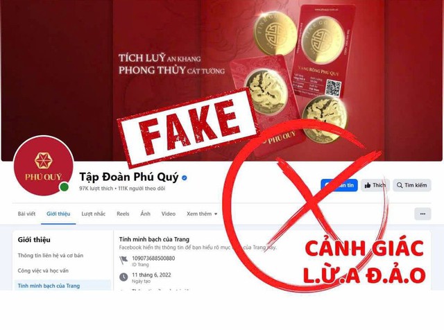 Cảnh báo trang giả mạo Vàng bạc Phú Quý. Ảnh: Vàng bạc Phú Quý.