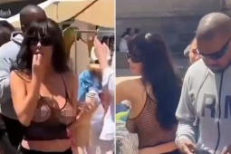 Vợ Kanye West mặc bra xuyên thấu đi ăn kem