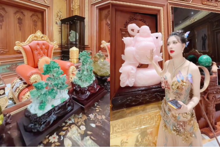 Tượng ngọc, đá quý trưng bày trong nhà nhiều như phòng triển lãm.