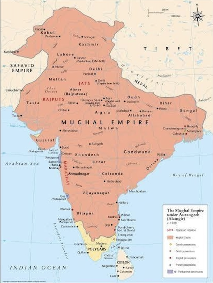 Vùng lãnh thổ rộng lớn mà đế chế Mughal kiểm soát dưới thời Aurangzeb.