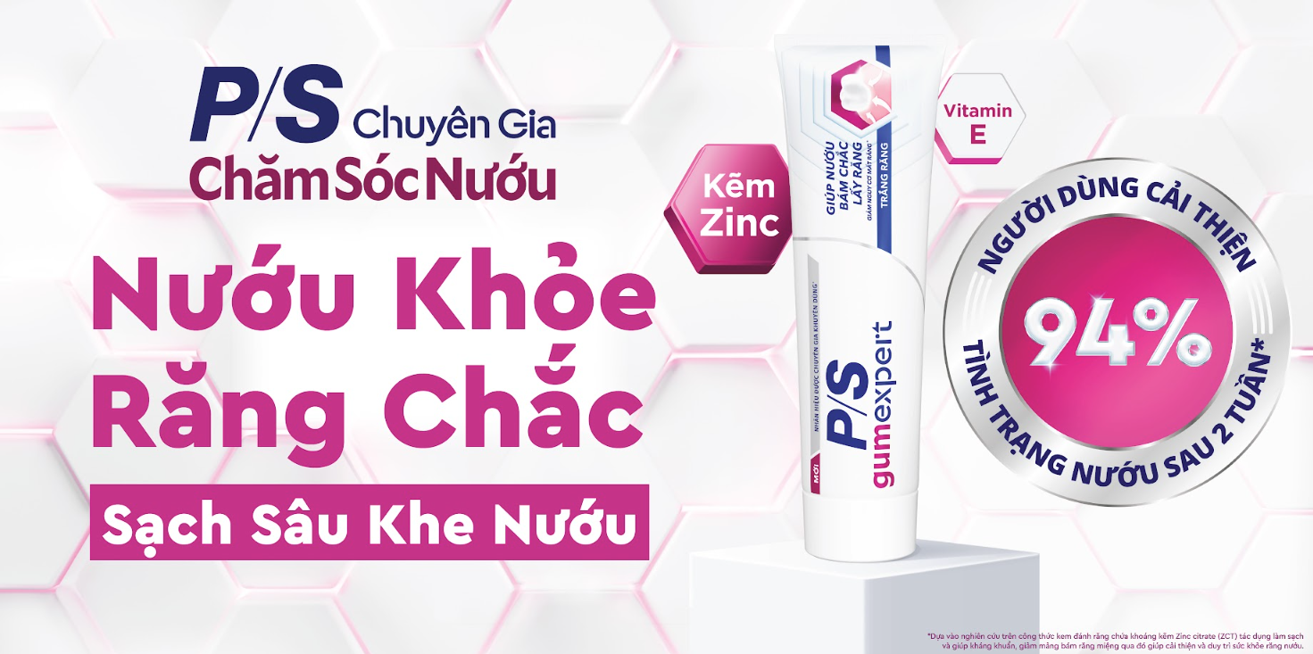 94% người dùng cải thiện tình trạng nướu/lợi sau hai tuần sử dụng kem đánh răng P/S Chuyên Gia Chăm Sóc Nướu