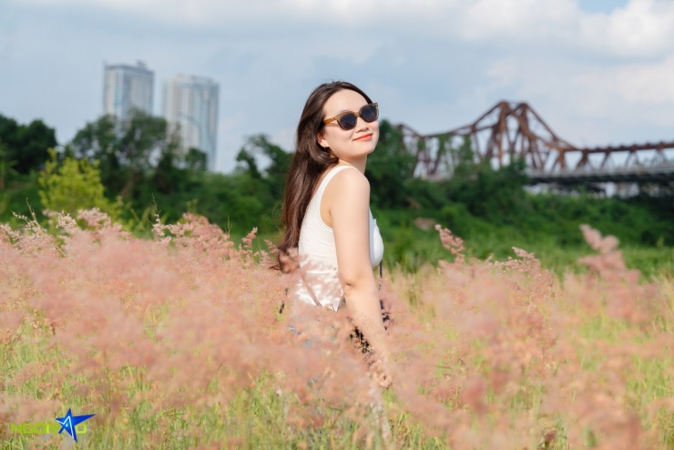 Bãi cỏ hồng dưới chân cầu Long Biên hút du khách - 8