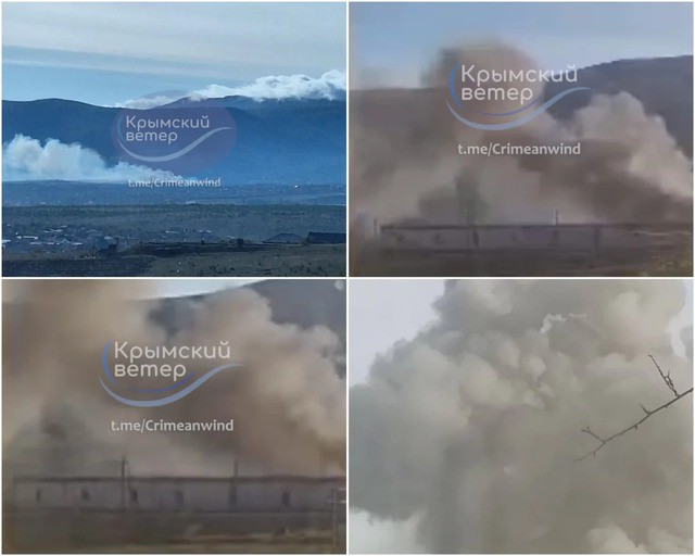 Cháy nổ ở Perevalne thuộc bán đảo Crimea hôm 16-5. Ảnh: Kênh Telegram Crimean Wind
