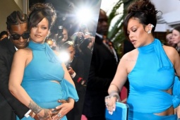 Tỷ phú Rihanna bế bụng bầu lên thảm đỏ Cannes