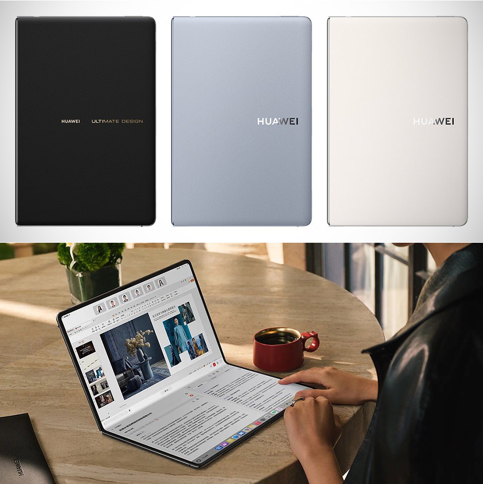 MateBook Fold Ultimate có ba màu sắc khác nhau với họa tiết độc đáo.