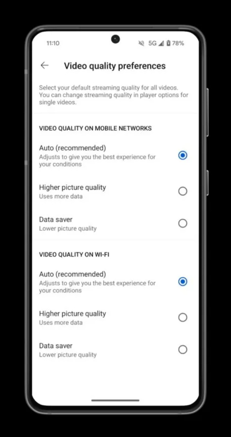 Người dùng có thể thay đổi chất lượng video mặc định dễ dàng.