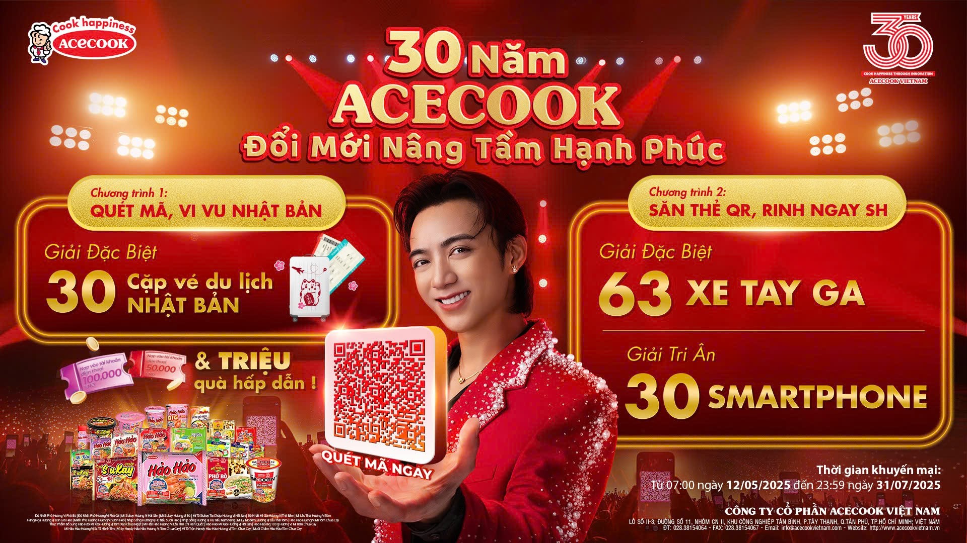 Soobin là gương mặt đồng hành cùng Acecook Việt Nam trong chương trình khuyến mại “30 Năm Acecook - Đổi Mới Nâng Tầm Hạnh Phúc”.