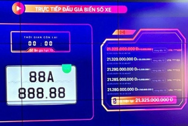 Biển số 88A-888.88 có giá trúng đấu giá hơn 21 tỷ đồng