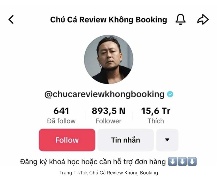 Trang TikTok Chú Cá Review Không Booking