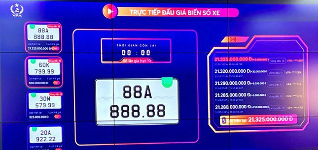 Biển số xe ô tô 88A-888.88 có giá trúng đấu giá hơn 21 tỷ đồng. Ảnh chụp màn hình.