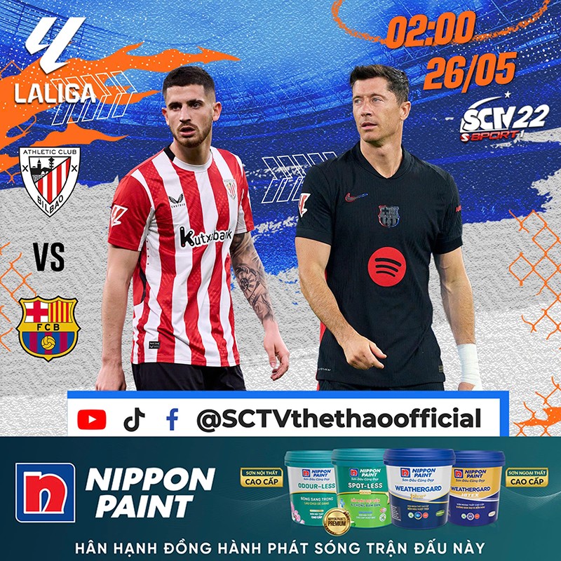 Athletic Bilbao - Barcelona, 02g00 ngày 26/05, trực tiếp trên kênh SCTV22