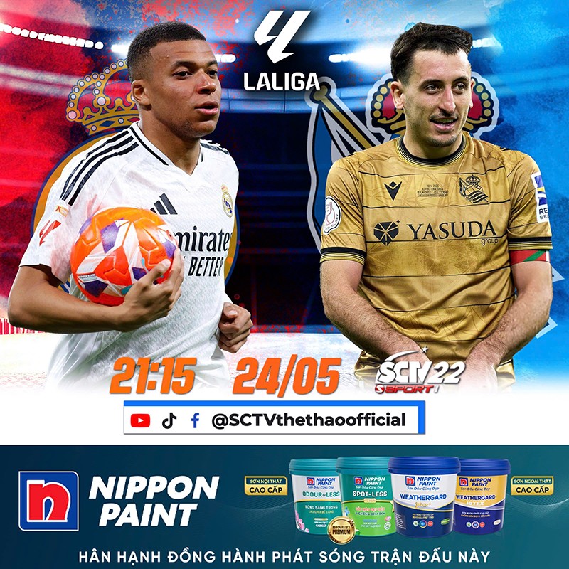Real Madrid - Real Sociedad, 21g15 ngày 24/05, trực tiếp trên kênh SCTV22