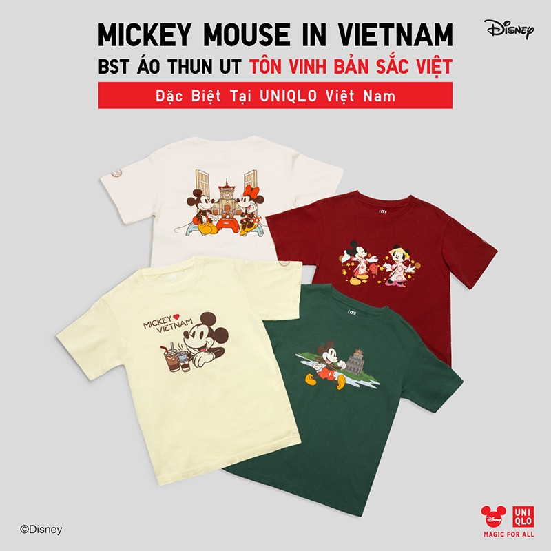 Nhân Tuần Lễ Cảm Ơn mùa Xuân/Hè 2025, BST UT Mickey Mouse in Vietnam tiếp tục mang đến ba họa tiết mới, khắc họa hành trình Mickey &amp; Minnie thưởng thức cà phê sữa đá, khám phá chợ Bến Thành, hồ Hoàn Kiếm và mặc áo dài truyền thống.&nbsp;