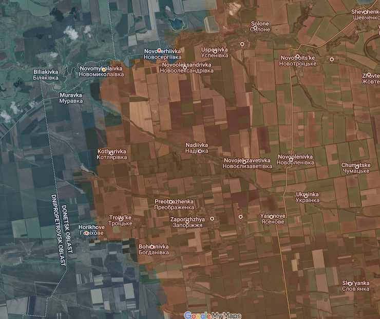 Nga đã kiểm soát các khu vực nằm sát đường phân định địa giới hành chính giữa vùng Donetsk và Dnipropetrovsk. Ảnh: Suriyak/X.