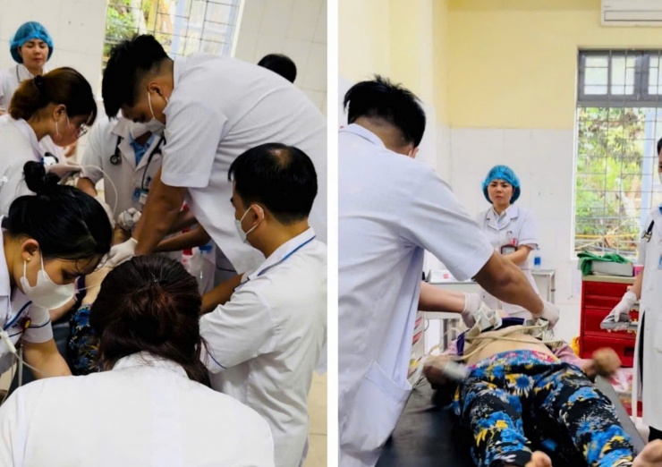 Các bác sĩ của TTYT huyện Văn Yên nỗ lực cấp cứu cho bệnh nhân N.T.H. Ảnh: BVCC.