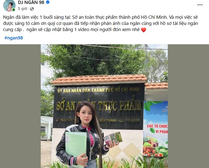Ngân 98 thông báo đã làm việc tại Sở An toàn Thực phẩm TP HCM