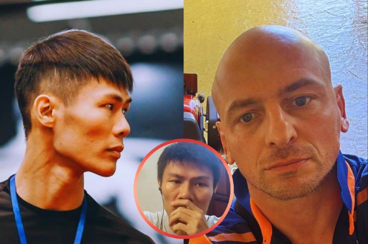 HLV Hoài Nam (đội AGOGE, bên trái) công kích phía&nbsp;Robson và HLV&nbsp;Gilberto Bottiglieri (bên phải) đã phá hợp đồng để thi đấu cho ONE Championship
