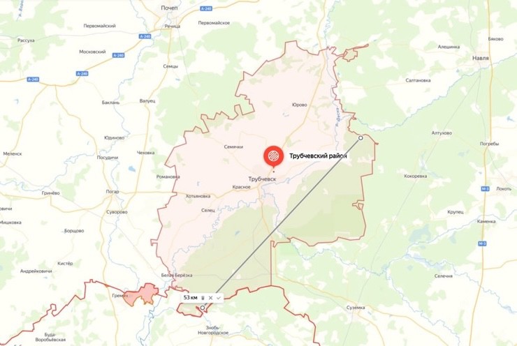 Vị trí biệt kích Ukraine đụng độ với lực lượng an ninh địa phương ở vùng Bryansk, cách biên giới khoảng 53 km. Ảnh: Kyiv Post.