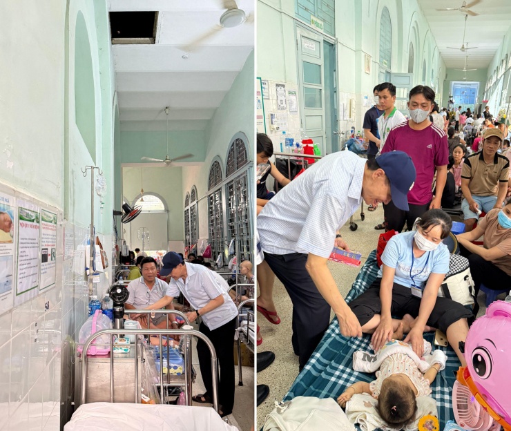 Ông ân cần thăm hỏi, trao những phong bao lì xì hỗ trợ đến gia đình các bé bệnh nhi.
