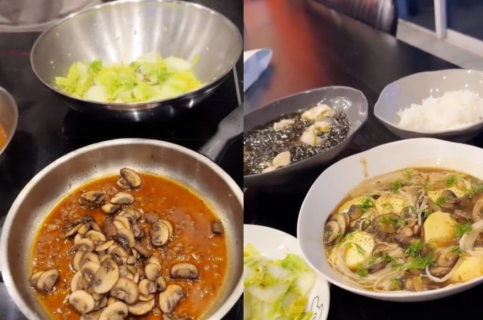 Chồng Ngô Thanh Vân nấu một bàn ăn cho vợ đang mang bầu.