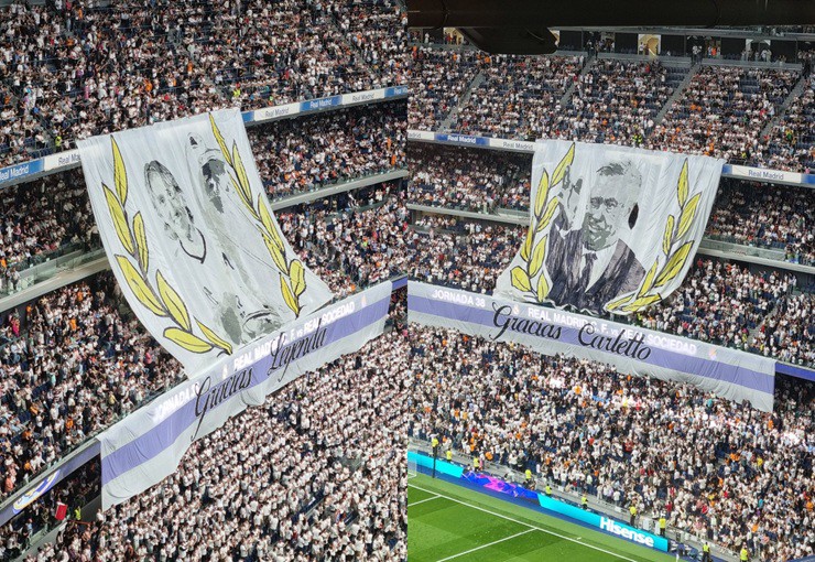 Hai&nbsp;tấm biểu ngữ lớn tri ân HLV&nbsp;Ancelotti và Modric