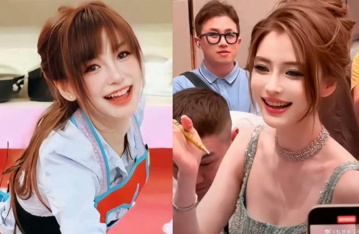 Diện mạo của Angelababy hiện tại (phải) và khi mới vào Cbiz (trái). Khi đó, cô được khen là 'bông hồng lai xinh đẹp nhất showbiz'.
