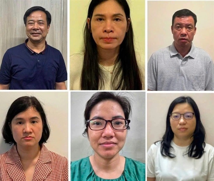 Nghiêm Quốc Hưng (phía trên bên trái) và các bị can trong vụ án bị khởi tố trước đó. Ảnh: Bộ Công an