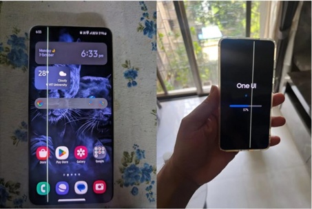 Galaxy S21 FE "dính" sọc xanh màn hình ngay khi đang cập nhật One UI