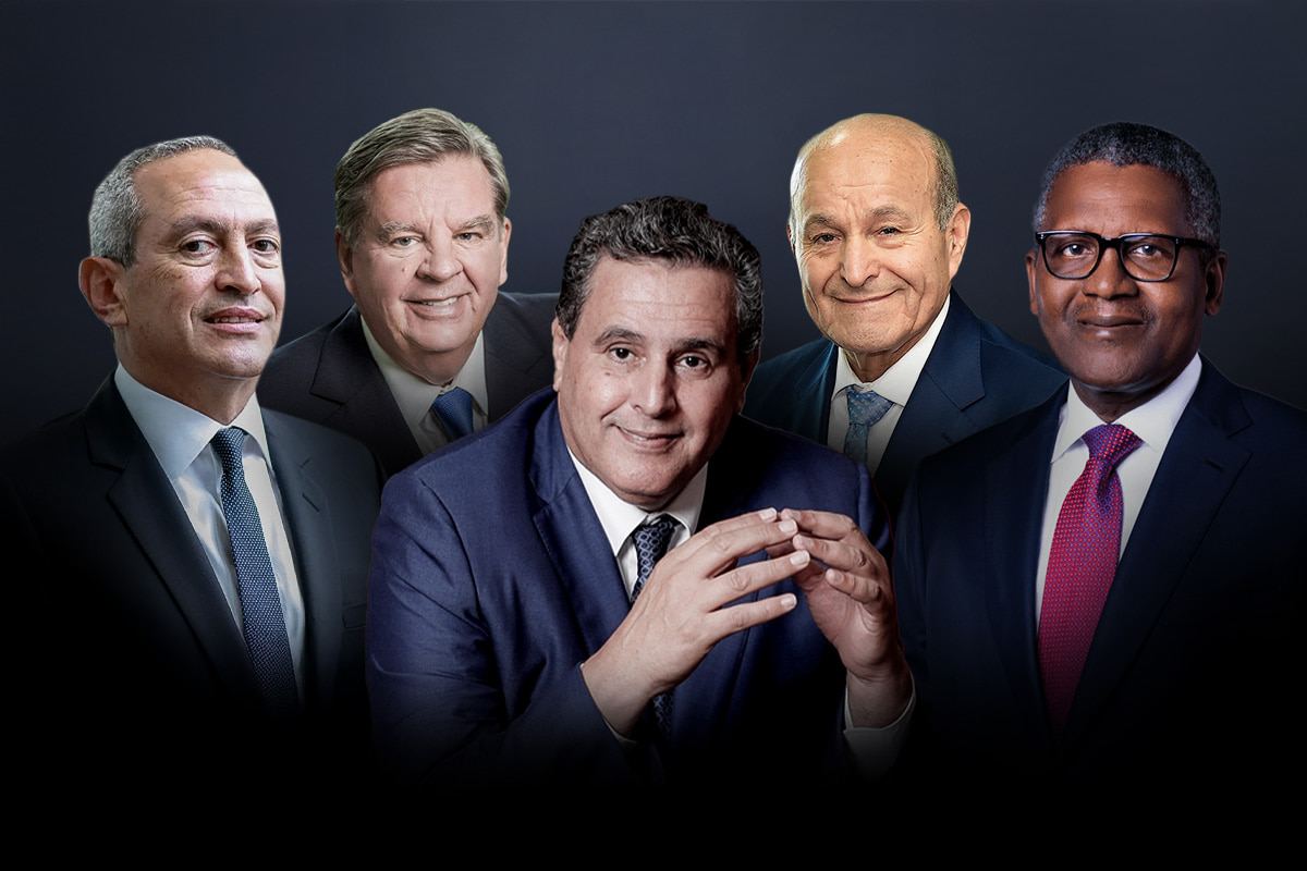Các tỷ phú Nassef Sawiris, Johann Rupert, Aziz Akhannouch, Issad Rebrab và Aliko Dangote.