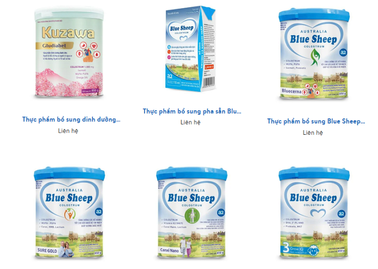Một số sản phẩm dinh dưỡng của Công ty&nbsp;TNHH Blue Sheep.