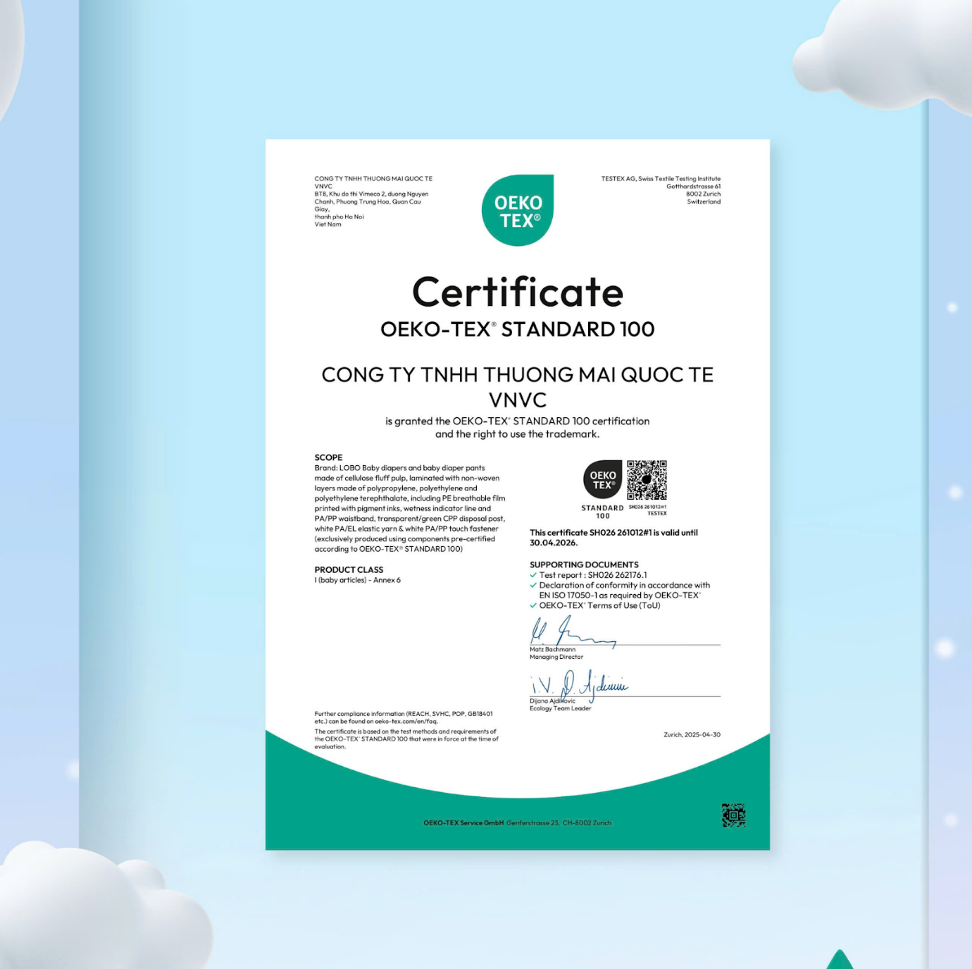 Thương hiệu tã-bỉm Lobo đạt đồng thời hai chứng chỉ quốc tế Dermatest và OEKO-TEX Standard 100 - 3