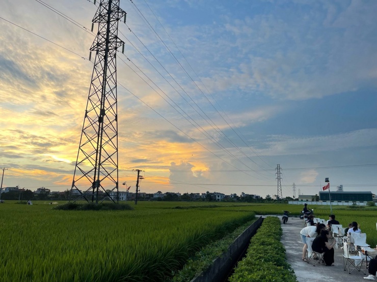 Tiệm cà phê nằm nép bên đoạn đường nhỏ, xung quanh là ruộng lúa