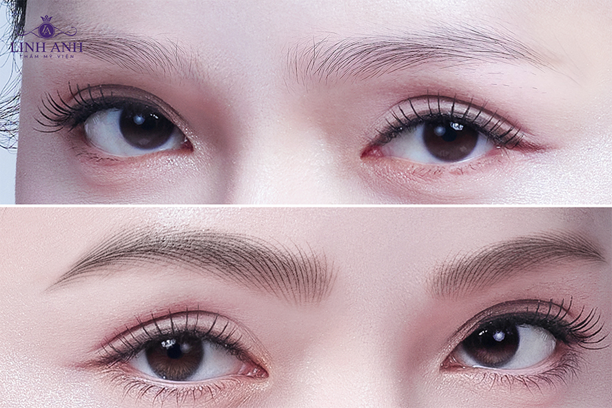 Chân mày Hương Giang sau khi dệt sợi Hairstroke siêu thực tự nhiên, hài hòa